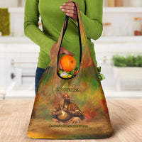 Sundiata Keita Grocery Bag Griot Storytelling Scene, Epic of Sundiata Text and Heritage-Inspired Earth Tone - Wonder Print Shop