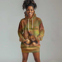 Sundiata Keita Hoodie Dress Griot Storytelling Scene, Epic of Sundiata Text and Heritage-Inspired Earth Tone - Wonder Print Shop
