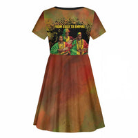 Sundiata Keita Kid Short Sleeve Dress Griot Storytelling Scene, Epic of Sundiata Text and Heritage-Inspired Earth Tone - Wonder Print Shop