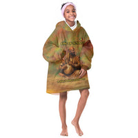 Sundiata Keita Kid Wearable Blanket Hoodie Griot Storytelling Scene, Epic of Sundiata Text and Heritage-Inspired Earth Tone - Wonder Print Shop