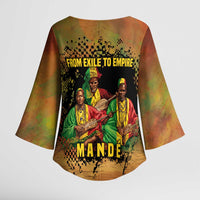 Sundiata Keita Kimono Sleeve Blouse Griot Storytelling Scene, Epic of Sundiata Text and Heritage-Inspired Earth Tone - Wonder Print Shop