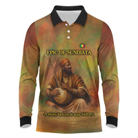 Sundiata Keita Long Sleeve Polo Shirt Griot Storytelling Scene, Epic of Sundiata Text and Heritage-Inspired Earth Tone - Wonder Print Shop