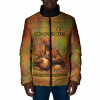 Sundiata Keita Padded Jacket Griot Storytelling Scene, Epic of Sundiata Text and Heritage-Inspired Earth Tone - Wonder Print Shop