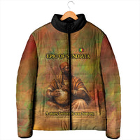 Sundiata Keita Padded Jacket Griot Storytelling Scene, Epic of Sundiata Text and Heritage-Inspired Earth Tone - Wonder Print Shop