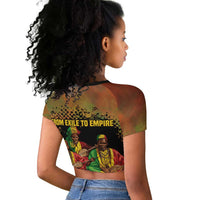 Sundiata Keita Raglan Cropped T shirt Griot Storytelling Scene, Epic of Sundiata Text and Heritage-Inspired Earth Tone - Wonder Print Shop