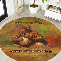 Sundiata Keita Round Carpet Griot Storytelling Scene, Epic of Sundiata Text and Heritage-Inspired Earth Tone - Wonder Print Shop
