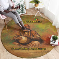 Sundiata Keita Round Carpet Griot Storytelling Scene, Epic of Sundiata Text and Heritage-Inspired Earth Tone - Wonder Print Shop