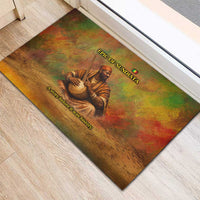 Sundiata Keita Rubber Doormat Griot Storytelling Scene, Epic of Sundiata Text and Heritage-Inspired Earth Tone - Wonder Print Shop