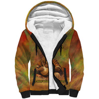 Sundiata Keita Sherpa Hoodie Griot Storytelling Scene, Epic of Sundiata Text and Heritage-Inspired Earth Tone - Wonder Print Shop