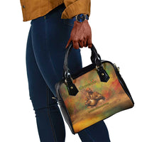 Sundiata Keita Shoulder Handbag Griot Storytelling Scene, Epic of Sundiata Text and Heritage-Inspired Earth Tone - Wonder Print Shop