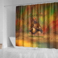Sundiata Keita Shower Curtain Griot Storytelling Scene, Epic of Sundiata Text and Heritage-Inspired Earth Tone - Wonder Print Shop