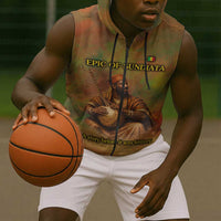 Sundiata Keita Sleeveless Zip Hoodie Griot Storytelling Scene, Epic of Sundiata Text and Heritage-Inspired Earth Tone - Wonder Print Shop