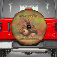 Sundiata Keita Spare Tire Cover Griot Storytelling Scene, Epic of Sundiata Text and Heritage-Inspired Earth Tone - Wonder Print Shop