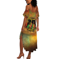 Sundiata Keita Summer Maxi Dress Griot Storytelling Scene, Epic of Sundiata Text and Heritage-Inspired Earth Tone - Wonder Print Shop