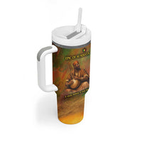 Sundiata Keita Tumbler With Handle Griot Storytelling Scene, Epic of Sundiata Text and Heritage-Inspired Earth Tone - Wonder Print Shop