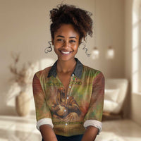 Sundiata Keita Women Casual Shirt Griot Storytelling Scene, Epic of Sundiata Text and Heritage-Inspired Earth Tone - Wonder Print Shop