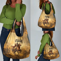 Sundiata Keita Grocery Bag with Kirina 1235 Battle Map, Horseback Warrior and Birth of an Empire Design - Wonder Print Shop