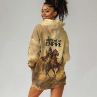 Sundiata Keita Hoodie Dress with Kirina 1235 Battle Map, Horseback Warrior and Birth of an Empire Design - Wonder Print Shop