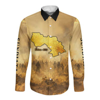 Sundiata Keita Long Sleeve Button Shirt with Kirina 1235 Battle Map, Horseback Warrior and Birth of an Empire Design - Wonder Print Shop