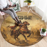 Sundiata Keita Round Carpet with Kirina 1235 Battle Map, Horseback Warrior and Birth of an Empire Design - Wonder Print Shop