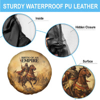 Sundiata Keita Spare Tire Cover with Kirina 1235 Battle Map, Horseback Warrior and Birth of an Empire Design - Wonder Print Shop