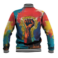 Amilcar Cabral Baseball Jacket Armed Activist Quote Raised Fist African Liberation Tribute - Colorful Paint Stroke - Wonder Print Shop