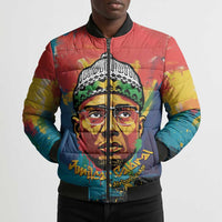 Amilcar Cabral Bomber Puffer Jacket Armed Activist Quote Raised Fist African Liberation Tribute - Colorful Paint Stroke - Wonder Print Shop