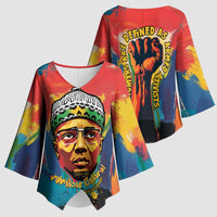 Amilcar Cabral Kimono Sleeve Blouse Armed Activist Quote Raised Fist African Liberation Tribute - Colorful Paint Stroke - Wonder Print Shop