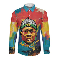 Amilcar Cabral Long Sleeve Button Shirt Armed Activist Quote Raised Fist African Liberation Tribute - Colorful Paint Stroke - Wonder Print Shop