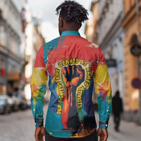 Amilcar Cabral Long Sleeve Button Shirt Armed Activist Quote Raised Fist African Liberation Tribute - Colorful Paint Stroke - Wonder Print Shop