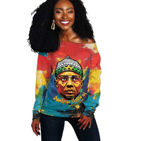 Amilcar Cabral Off Shoulder Sweater Armed Activist Quote Raised Fist African Liberation Tribute - Colorful Paint Stroke - Wonder Print Shop