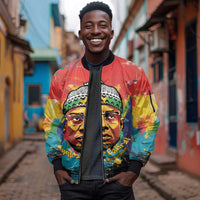 Amilcar Cabral Sleeve Zip Bomber Jacket Armed Activist Quote Raised Fist African Liberation Tribute - Colorful Paint Stroke - Wonder Print Shop