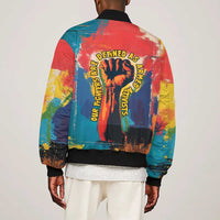 Amilcar Cabral Sleeve Zip Bomber Jacket Armed Activist Quote Raised Fist African Liberation Tribute - Colorful Paint Stroke - Wonder Print Shop
