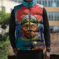 Amilcar Cabral Sleeveless Puffer Jacket Armed Activist Quote Raised Fist African Liberation Tribute - Colorful Paint Stroke - Wonder Print Shop