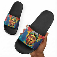 Amilcar Cabral Slide Sandals Armed Activist Quote Raised Fist African Liberation Tribute - Colorful Paint Stroke - Wonder Print Shop