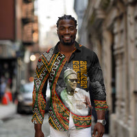 Amilcar Cabral Long Sleeve Button Shirt African Map with Chains Freedom Theme Revolutionary Liberation Tribute - Wonder Print Shop
