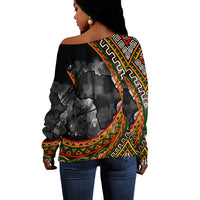 Amilcar Cabral Off Shoulder Sweater African Map with Chains Freedom Theme Revolutionary Liberation Tribute - Wonder Print Shop