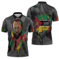 Samora Machel Zipper Polo Shirt Mozambique Liberation Graffiti Style Viva FRELIMO African Revolutionary - Wonder Print Shop