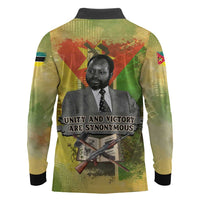 Samora Machel Long Sleeve Polo Shirt Mozambique Flag Unity and Victory Quote Liberation Struggle - African Freedom Tribute - Wonder Print Shop