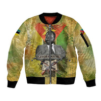 Samora Machel Sleeve Zip Bomber Jacket Mozambique Flag Unity and Victory Quote Liberation Struggle - African Freedom Tribute - Wonder Print Shop
