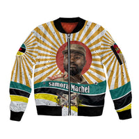 Samora Machel Sleeve Zip Bomber Jacket Radiant Sunburst Bold Anti-Colonial Quote Mozambique Liberation - African Revolutionary Art - Wonder Print Shop