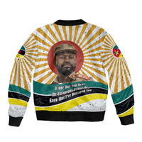 Samora Machel Sleeve Zip Bomber Jacket Radiant Sunburst Bold Anti-Colonial Quote Mozambique Liberation - African Revolutionary Art - Wonder Print Shop