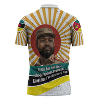 Samora Machel Zipper Polo Shirt Radiant Sunburst Bold Anti-Colonial Quote Mozambique Liberation - African Revolutionary Art - Wonder Print Shop