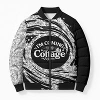I'm Coming to the Cottage Bomber Puffer Jacket with Hand-Drawn Floral Pattern
