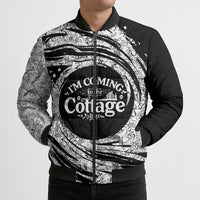 I'm Coming to the Cottage Bomber Puffer Jacket with Hand-Drawn Floral Pattern