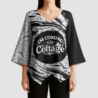 I'm Coming to the Cottage Kimono Sleeve Blouse with Hand-Drawn Floral Pattern