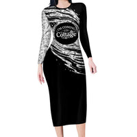 I'm Coming to the Cottage Long Sleeve Bodycon Dress with Hand-Drawn Floral Pattern