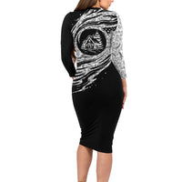I'm Coming to the Cottage Long Sleeve Bodycon Dress with Hand-Drawn Floral Pattern