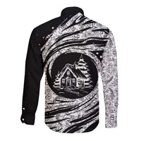 I'm Coming to the Cottage Long Sleeve Button Shirt with Hand-Drawn Floral Pattern