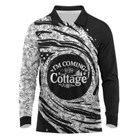 I'm Coming to the Cottage Long Sleeve Polo Shirt with Hand-Drawn Floral Pattern